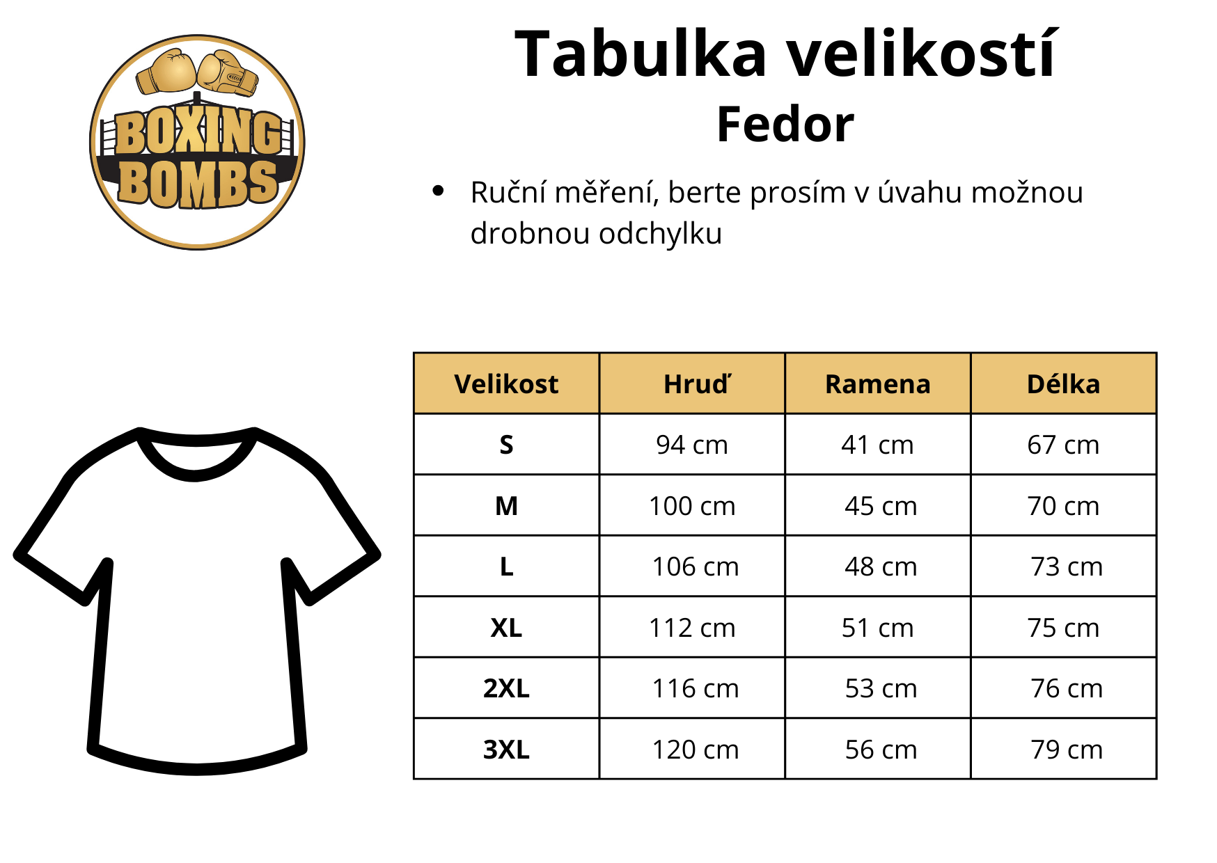 tabulky velikostí Fedor Triko
